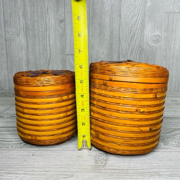 Vintage wicker woven butterfly nesting trinket baskets boho decoration set of 2 - Picture 4 of 8